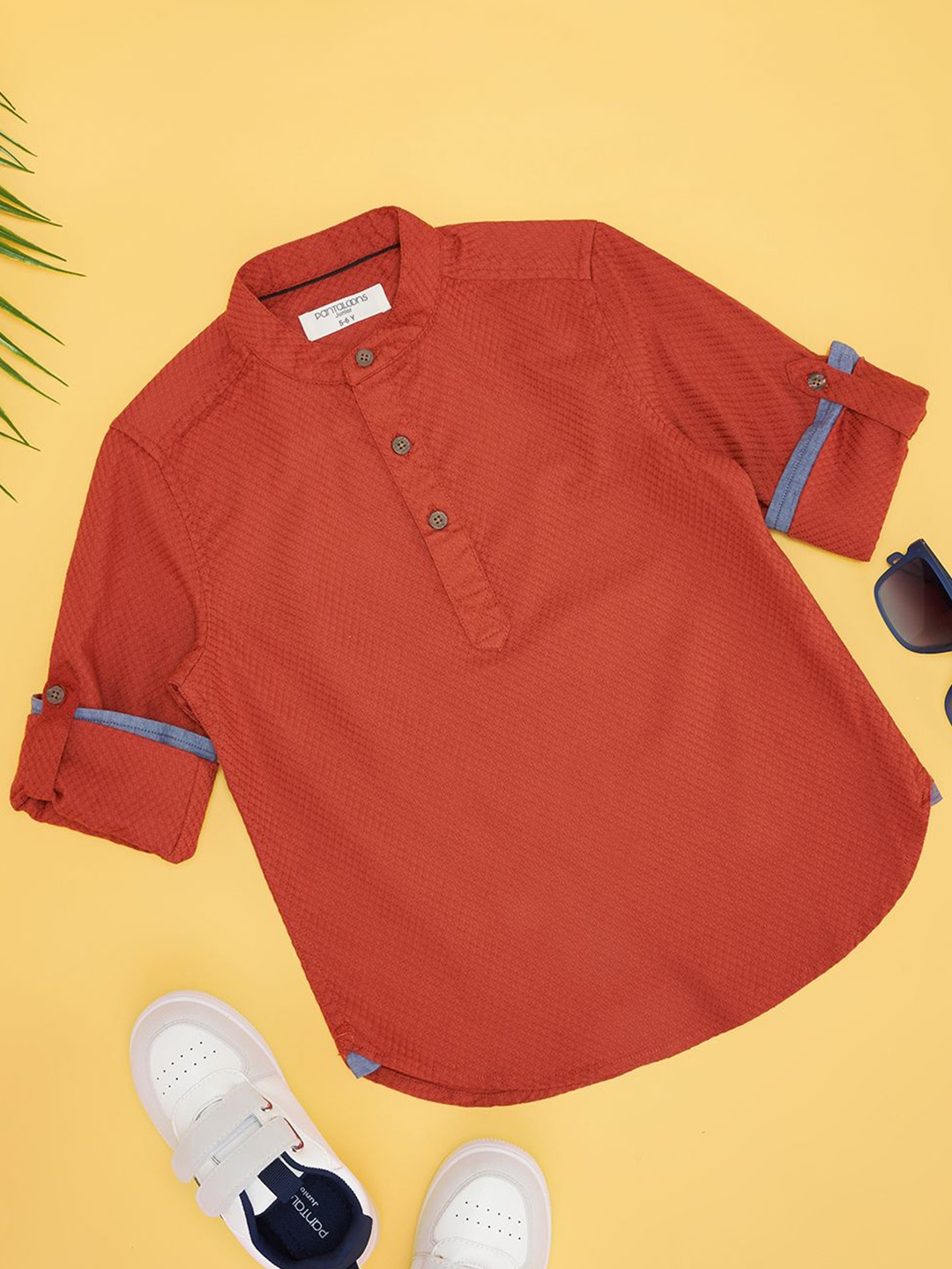 

Pantaloons Junior Boys Mandarin Collar Solid Party Shirt, Tan