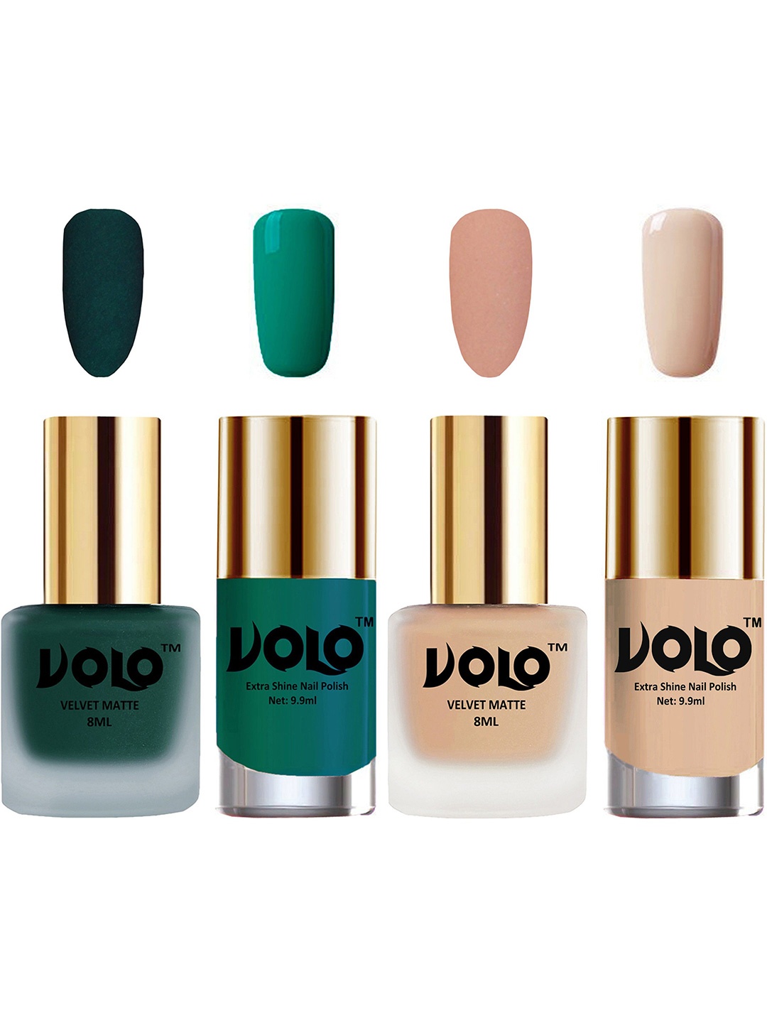 

VOLO Set Of 4 Velvet Matte & Extra Shine Nail Polish - 8 ml Each & 9ml Each-12-38-26-64, Green