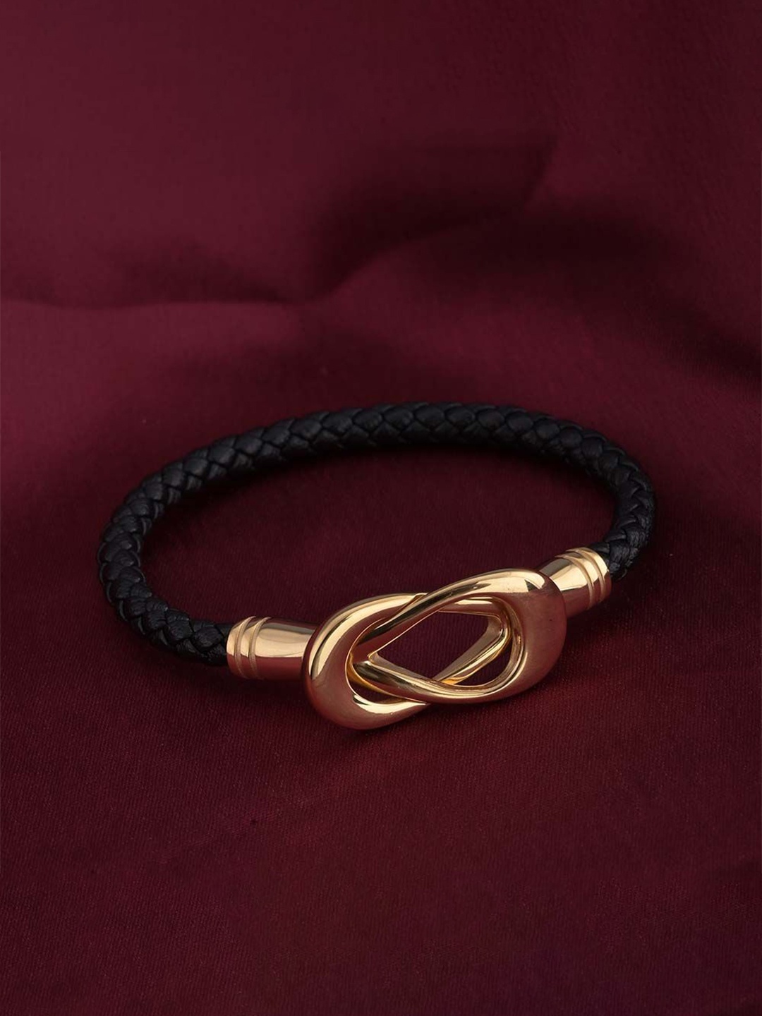 

PALMONAS Gold-Plated Stainless Steel Leather Wraparound Bracelet