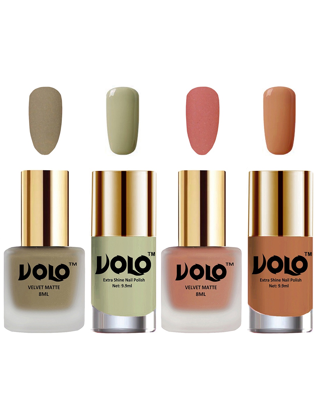 

VOLO Set Of 4 Velvet Matte & Extra Shine Nail Polish - 8 ml Each - 37 - 38 - 40 - 64, Multi