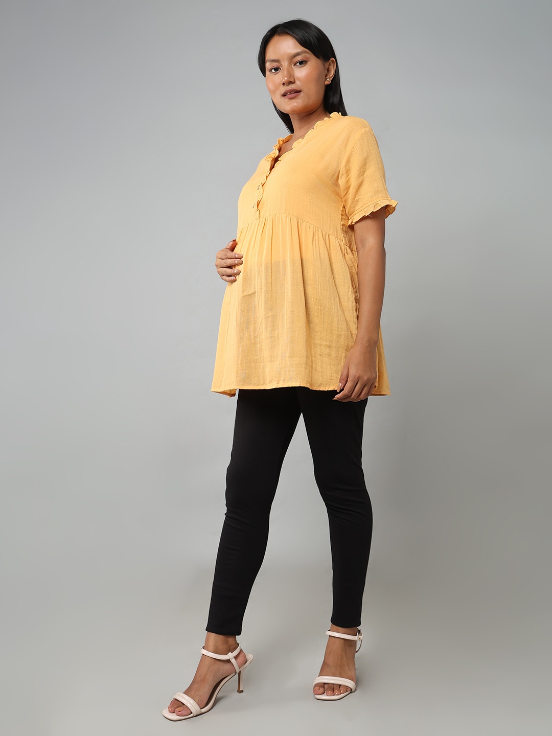 

Ed-a-Mamma Women Solid Maternity Peplum Cotton Top, Yellow