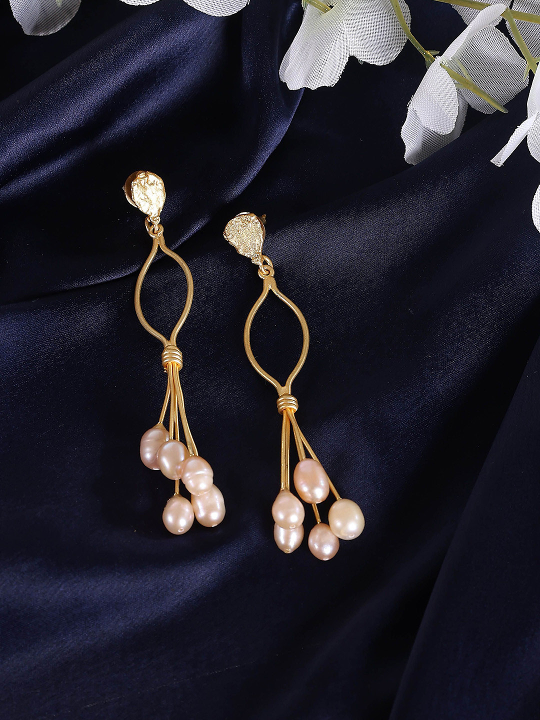 

ROYAL PITARAH Gold-Plated Contemporary Drop Earrings, Peach