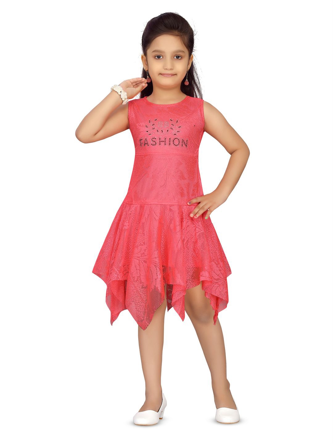 

BAESD Girls Solid Embellished Net Fit & Flare Dress, Red