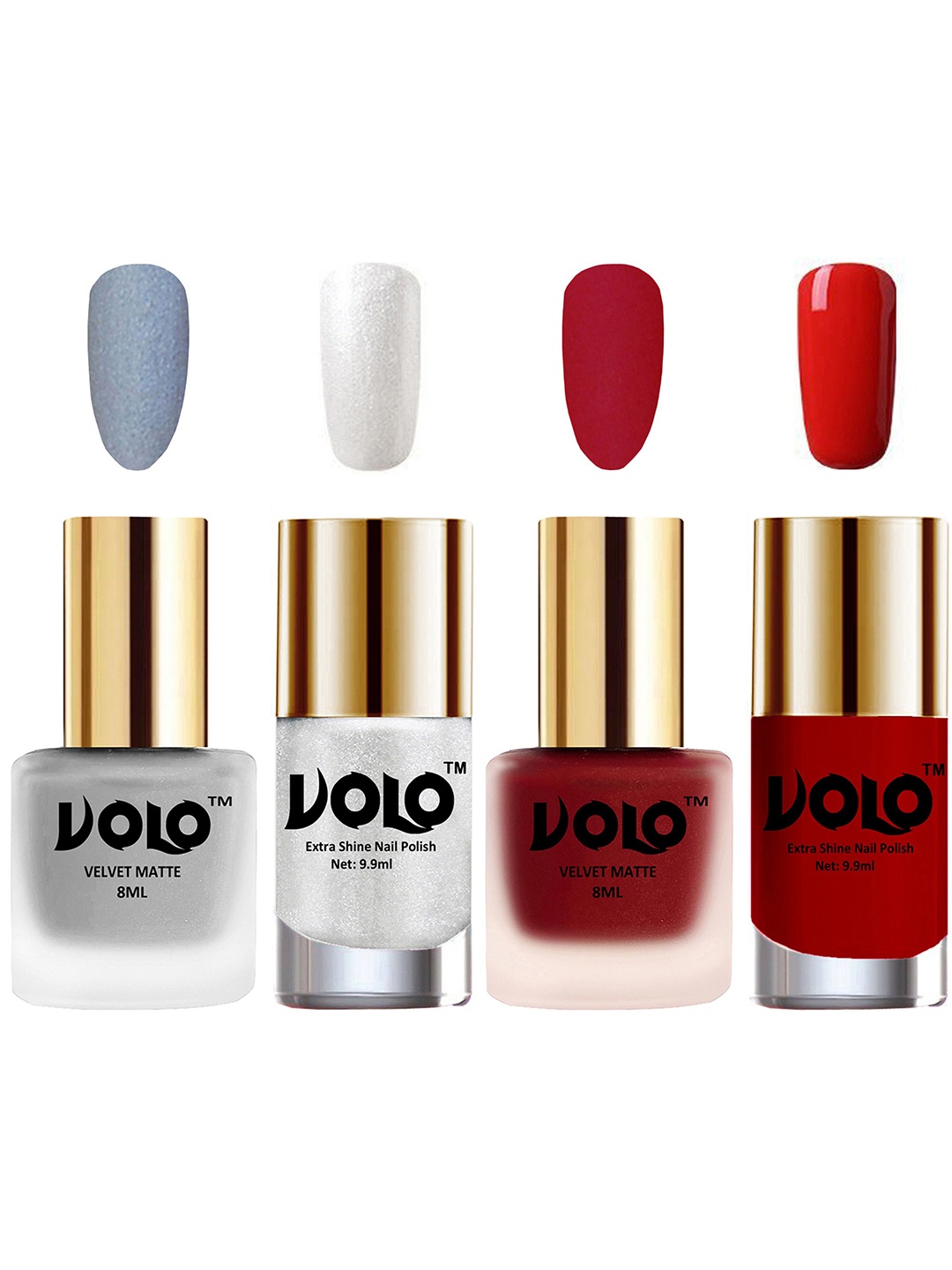 

VOLO Set Of 4 Velvet Matte & Extra Shine Nail Polish-8 ml & 9.9 ml Each Shade 33-36-46-38, Orange