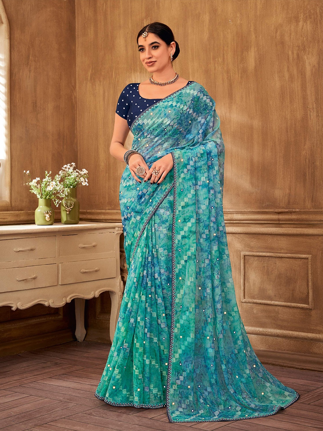 

Laxmipati Abstract Printed Designer Saree, Blue