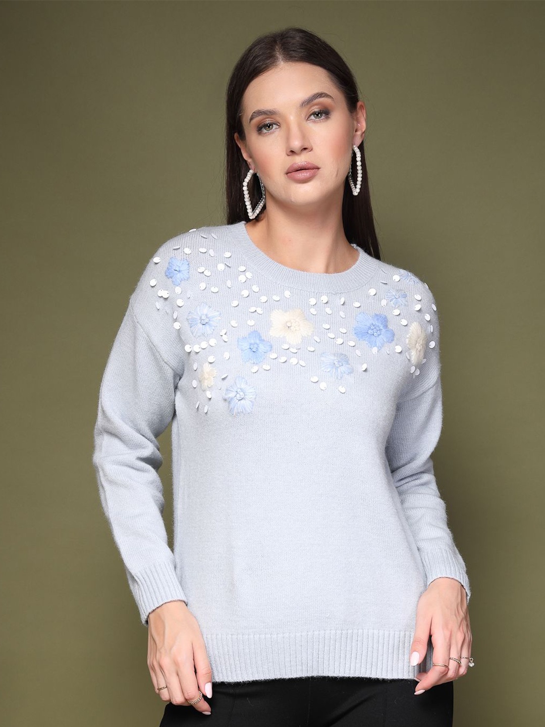 

Mafadeny Women Floral Printed Round Neck Top, Blue
