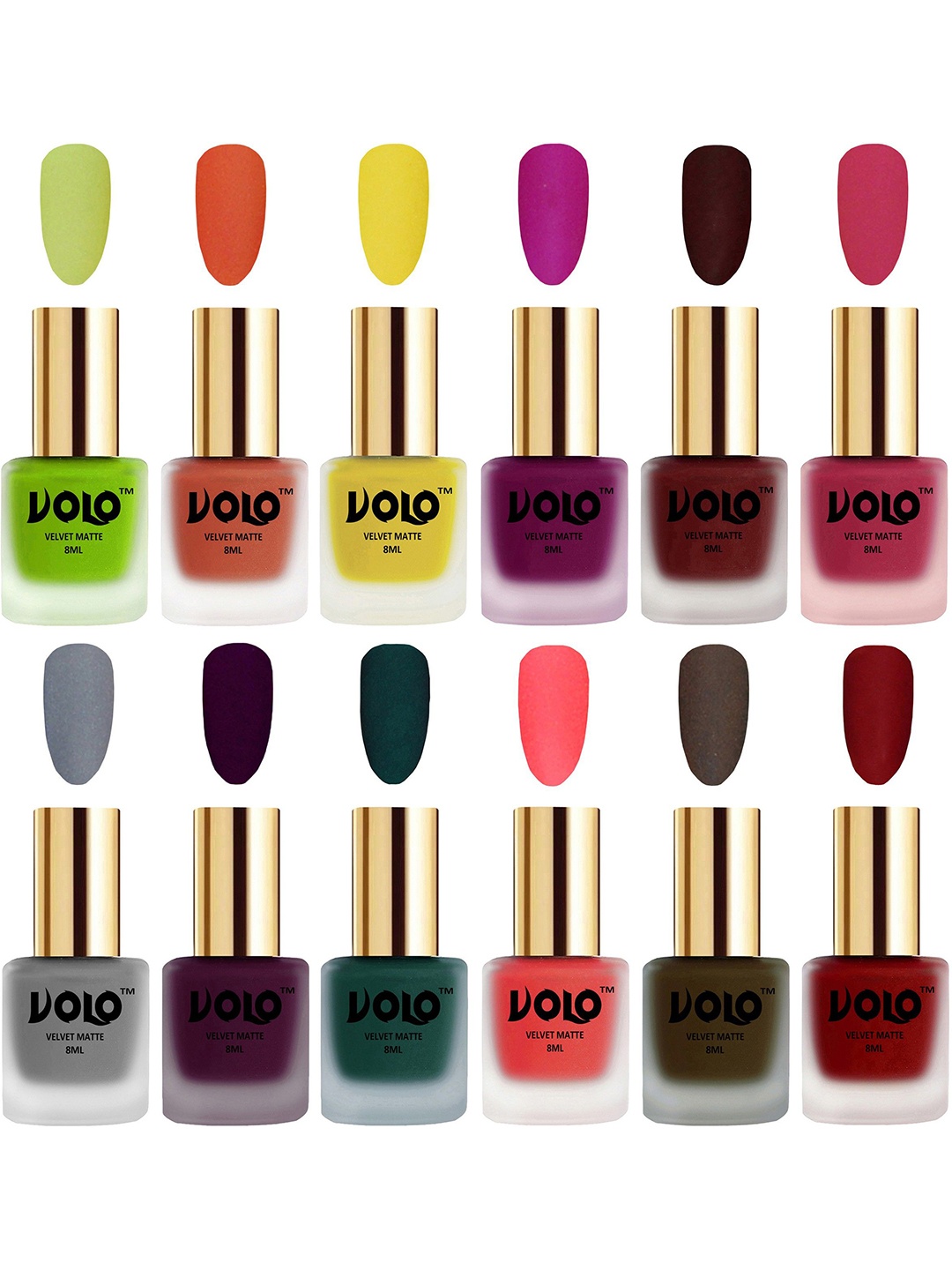 

VOLO Set Of 12 Velvet Matte Nail Polish- 8 ml Each-Shade 5- 6- 9- 10, Multi