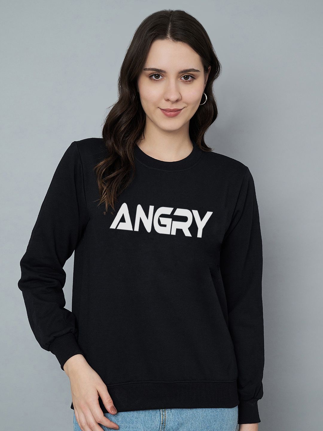 

Trend Level Women Typography Printed Fleece Ribbed Pullover Sweatshirt, Black