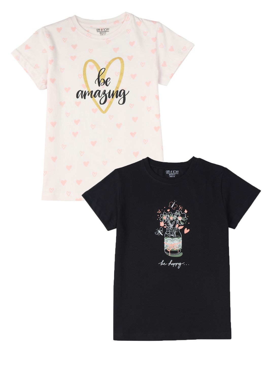 

Gini and Jony Pack of 2 Girls Graphic Printed Round Neck Cotton T-Shirts, White