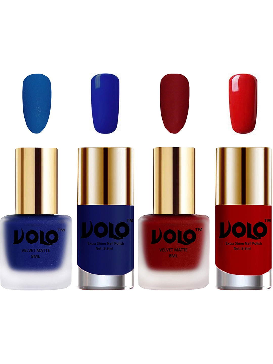 

VOLO Set Of 4 Velvet Matte & Extra Shine Nail Polish - 8 ml Each - 19- 22 - 66 - 36, Multi