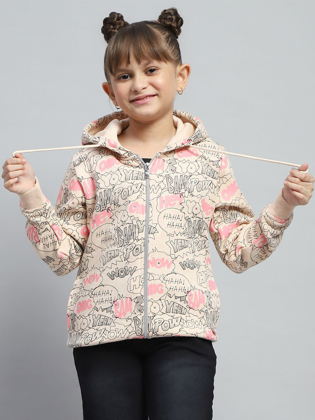 

Monte Carlo Girls Printed Hooded Sweatshirt, Peach