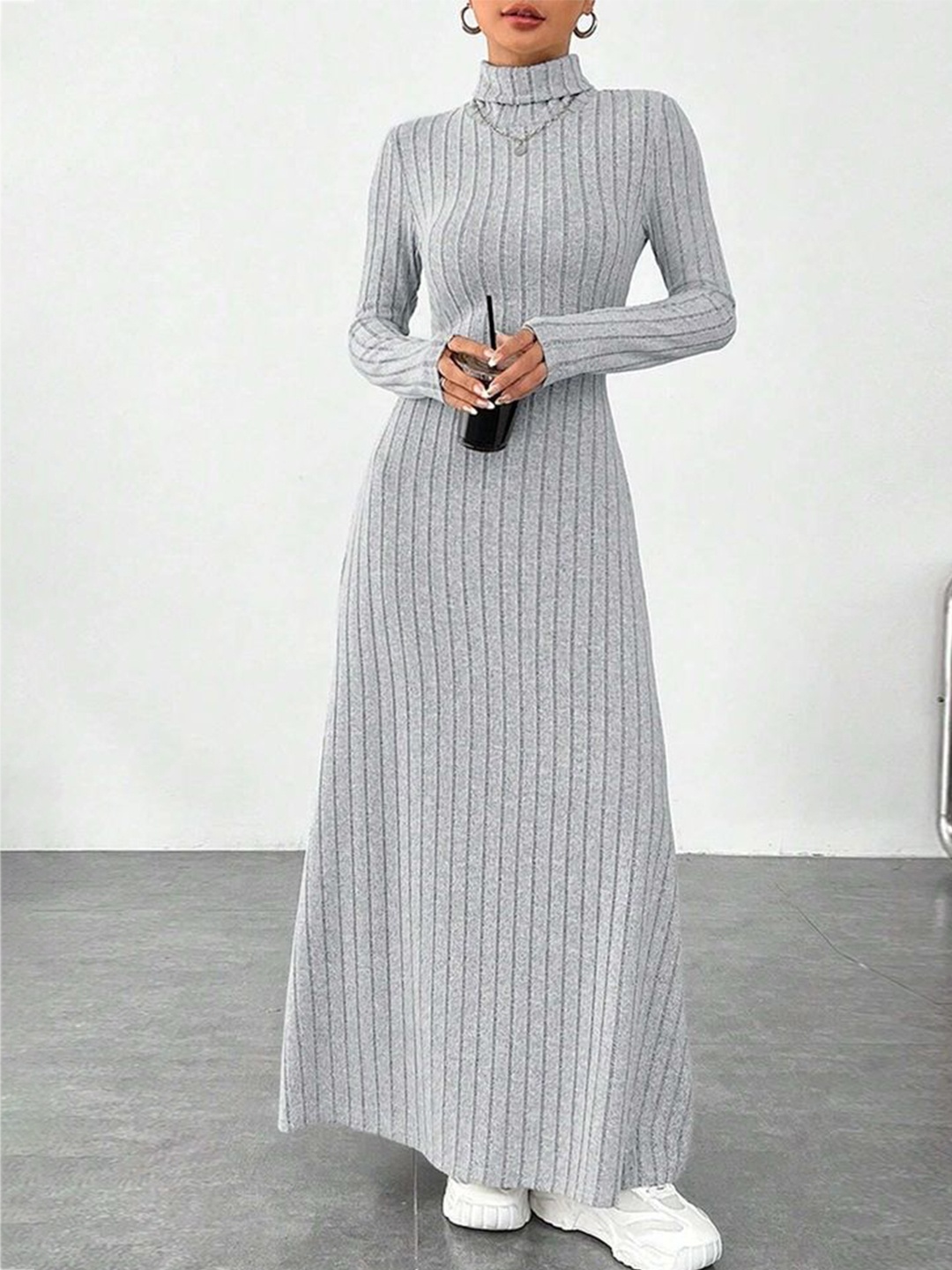 

LULU & SKY Women Striped Maxi Dress, Grey