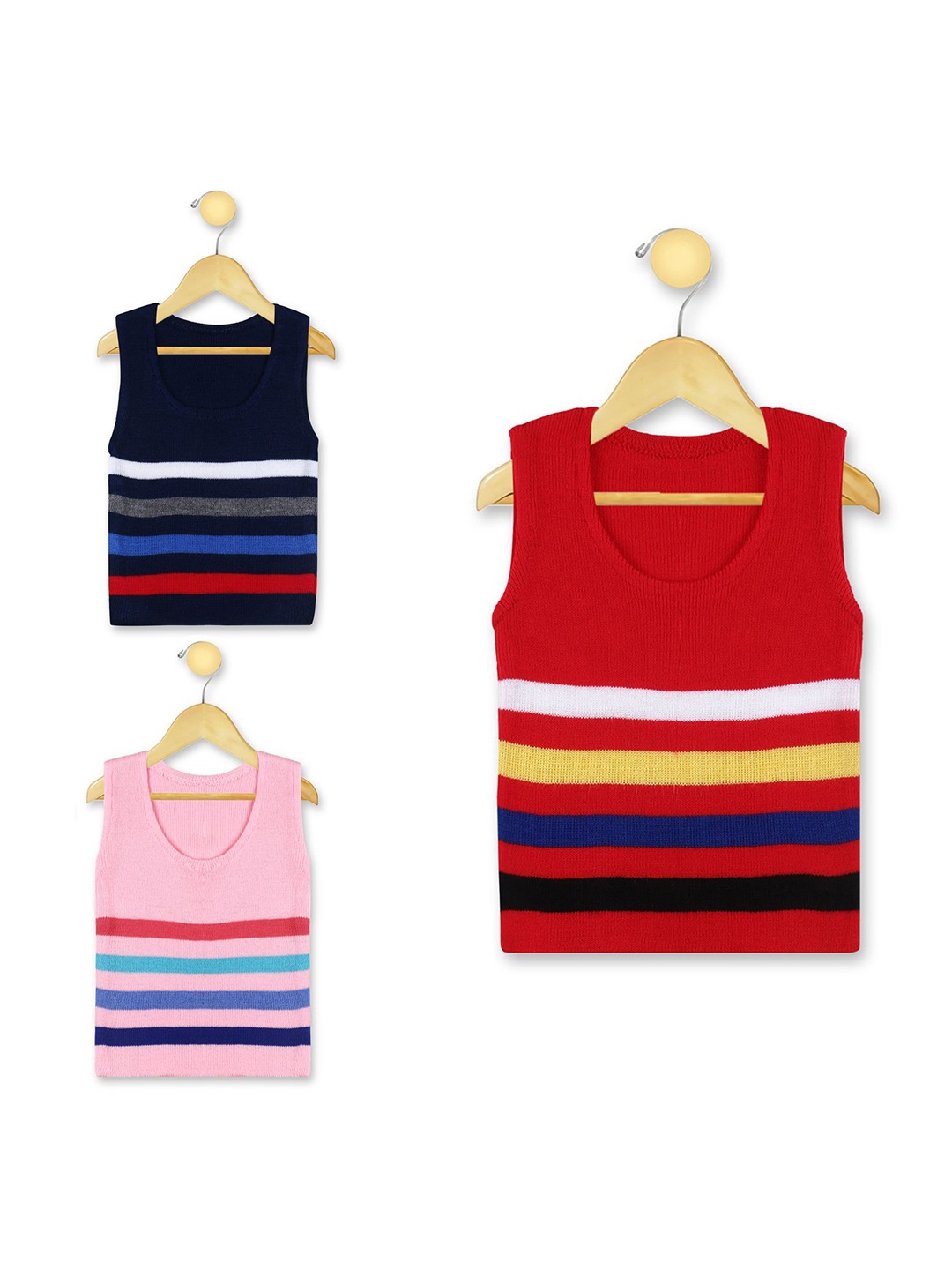 

KNITCO Kids Pack of 3 Striped Round Neck Sweater Vest, Pink