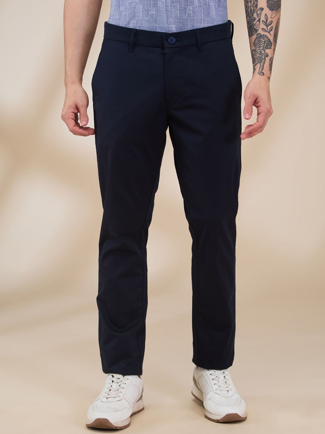 

Parx Men Tapered Fit Solid Trouser, Blue