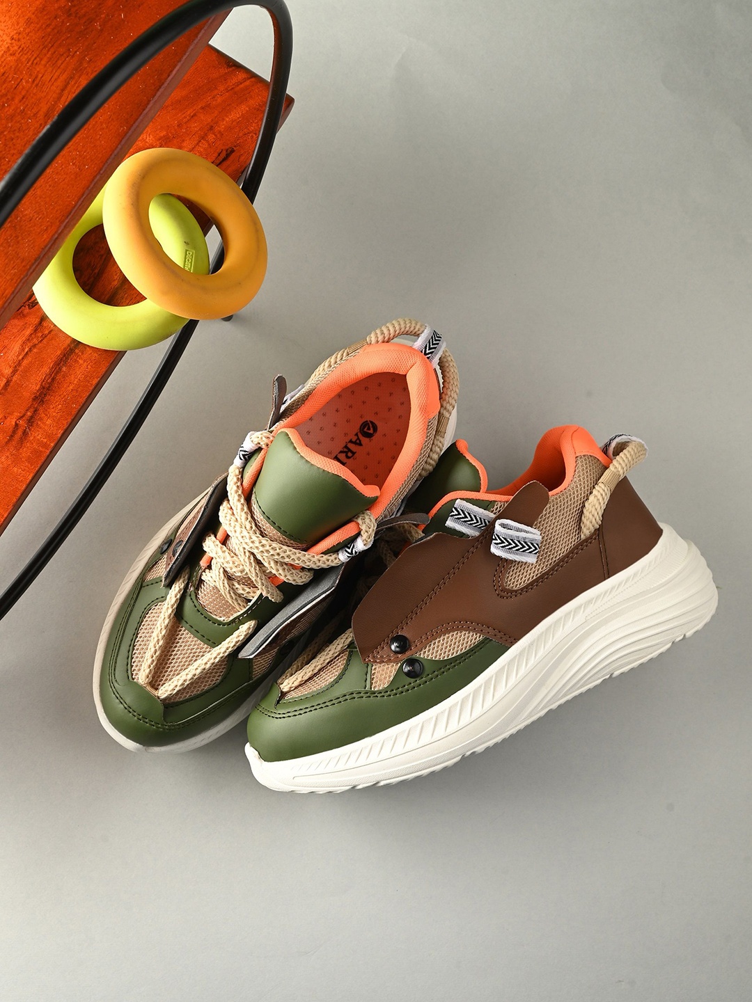 

ARIVO Women Colourblocked Smart Casual Lace-Up Sneakers, Tan