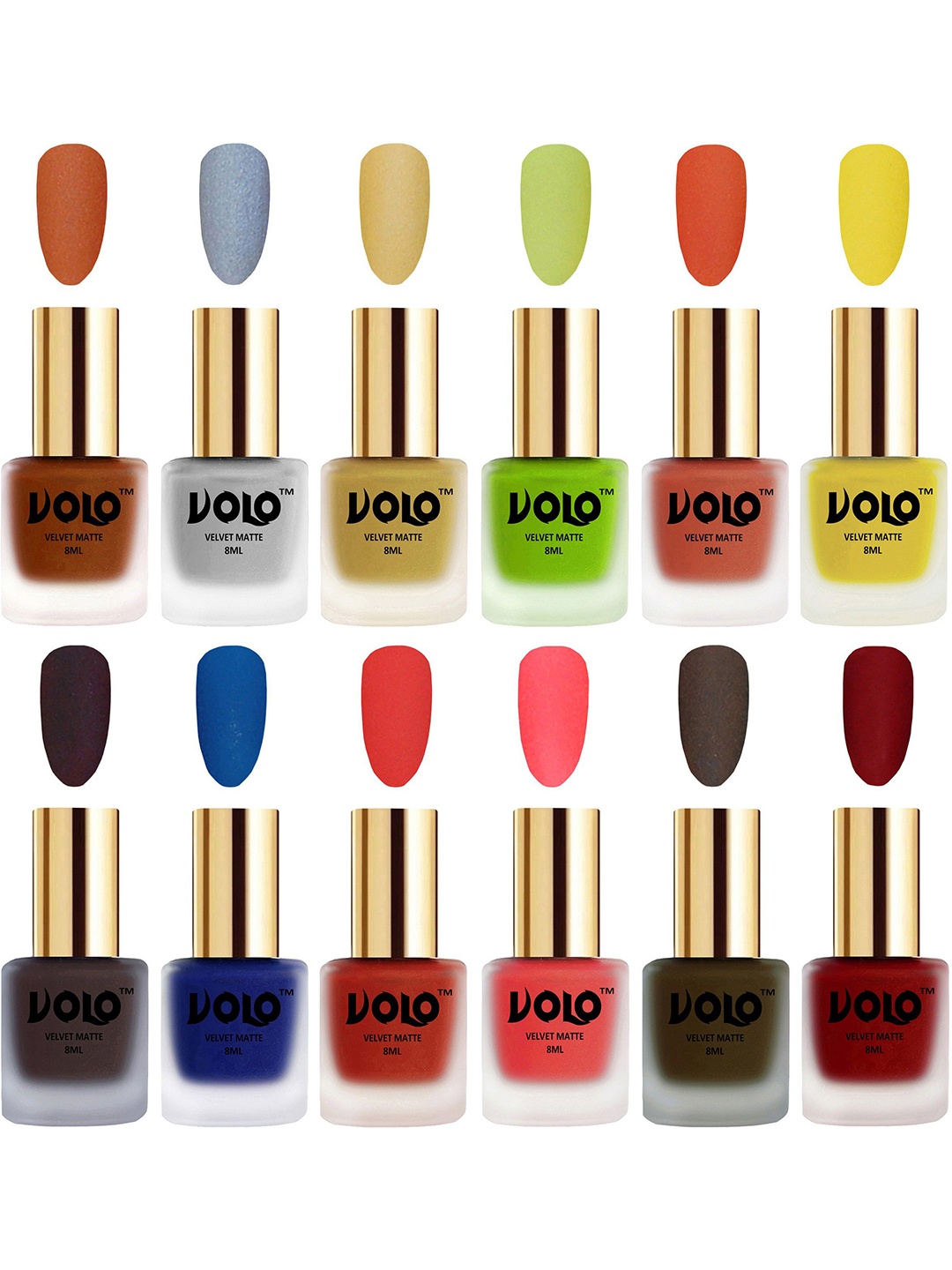 

VOLO Set Of 12 Velvet Matte Nail Polish- 8 ml Each- Coral- Tomato Red- Neon Orange, Multi