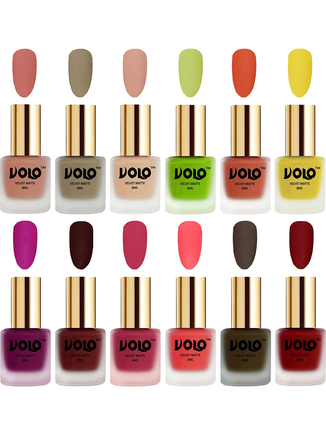 

VOLO Set Of 12 Velvet Matte Nail Polish - 8 ml Each, Green