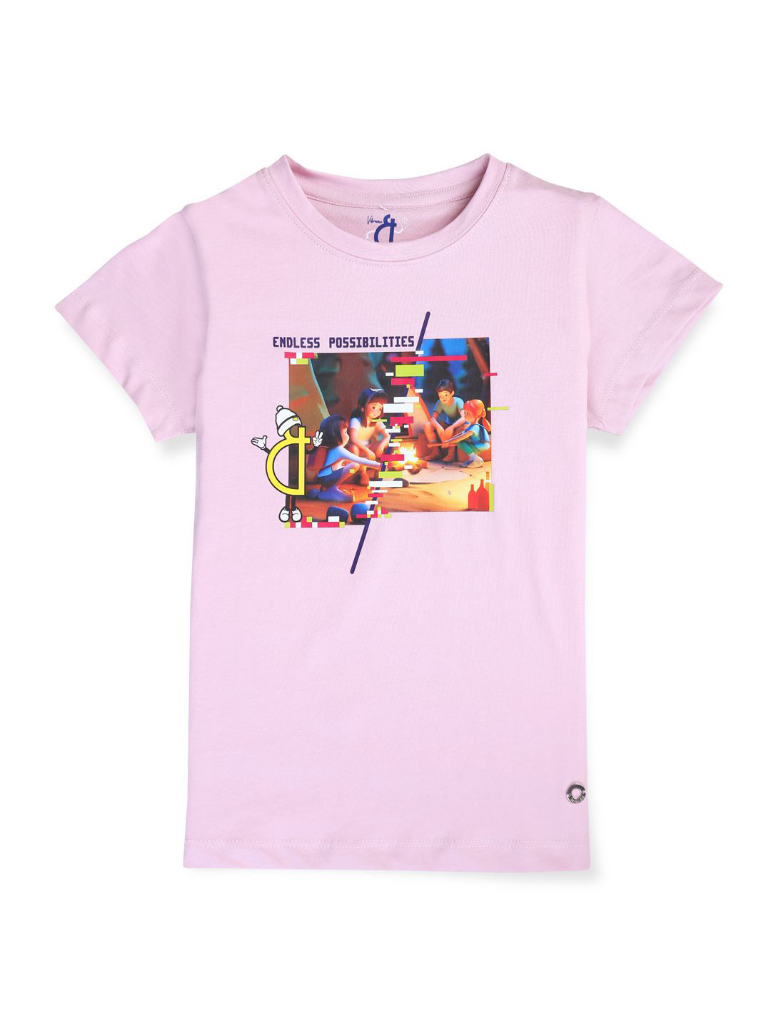 

Gini and Jony Girls Graphic Printed Round Neck Cotton T-shirt, Pink