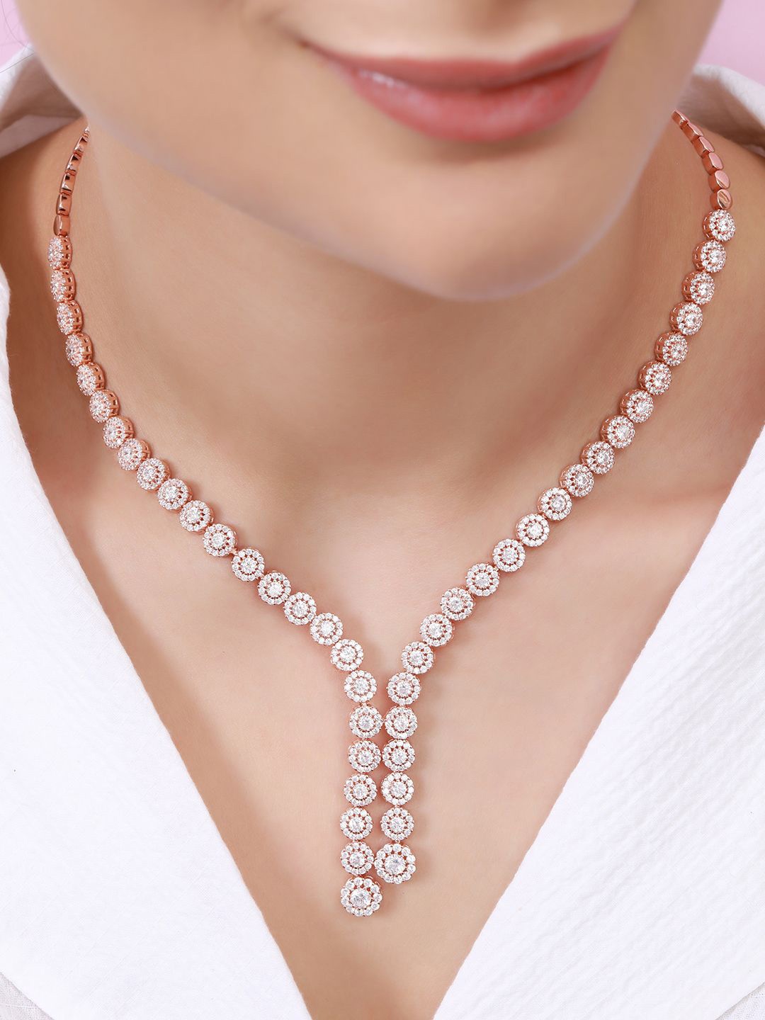 

Zavya 925 Sterling Silver Rose Gold-Plated Cubic Zirconia Studded Necklace