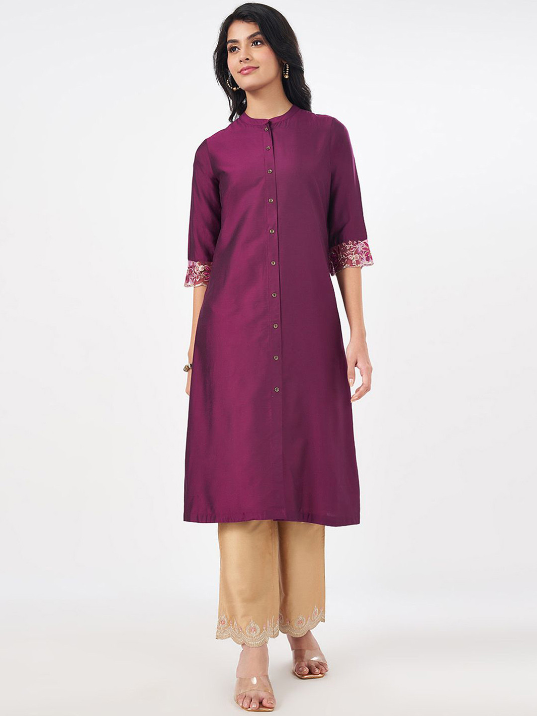 

RANGMANCH BY PANTALOONS Women Embroidered Kurta, Mauve
