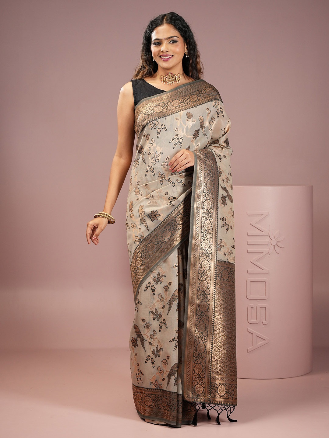 

MIMOSA Woven Design Zari Art Silk Banarasi Saree, Navy blue