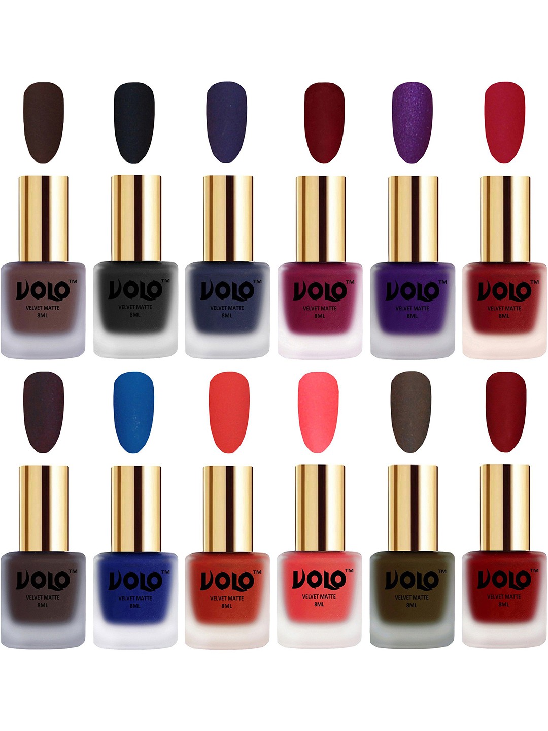

VOLO Set Of 12 Velvet Matte Nail Polish - 8 ml Each, Coral