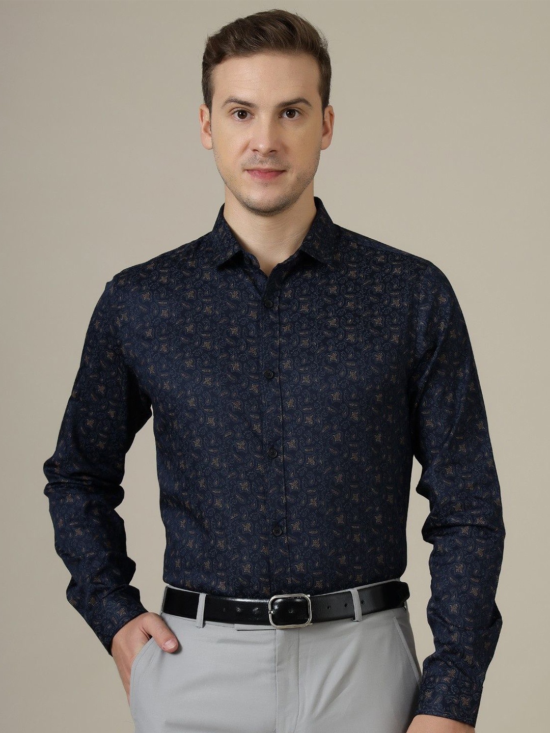 

Gavin Paris Men Relaxed Spread Collar Floral Printed Cotton Semiformal Shirt, Blue