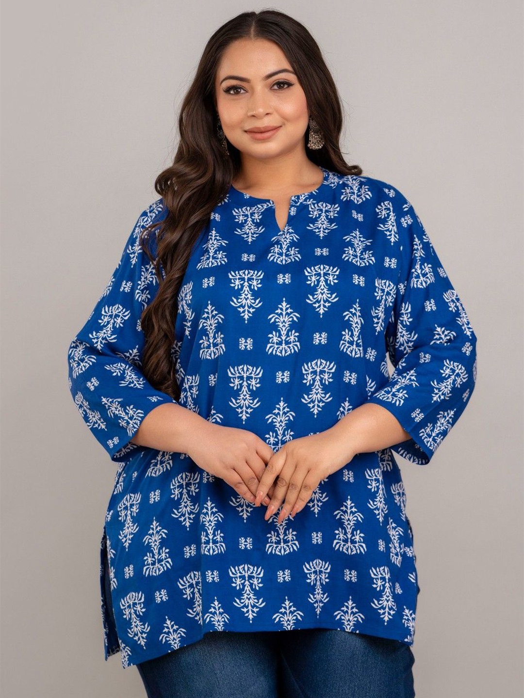 

Fashion Zest Women Plus Size Ethnic Motifs Printed Kurti, Blue