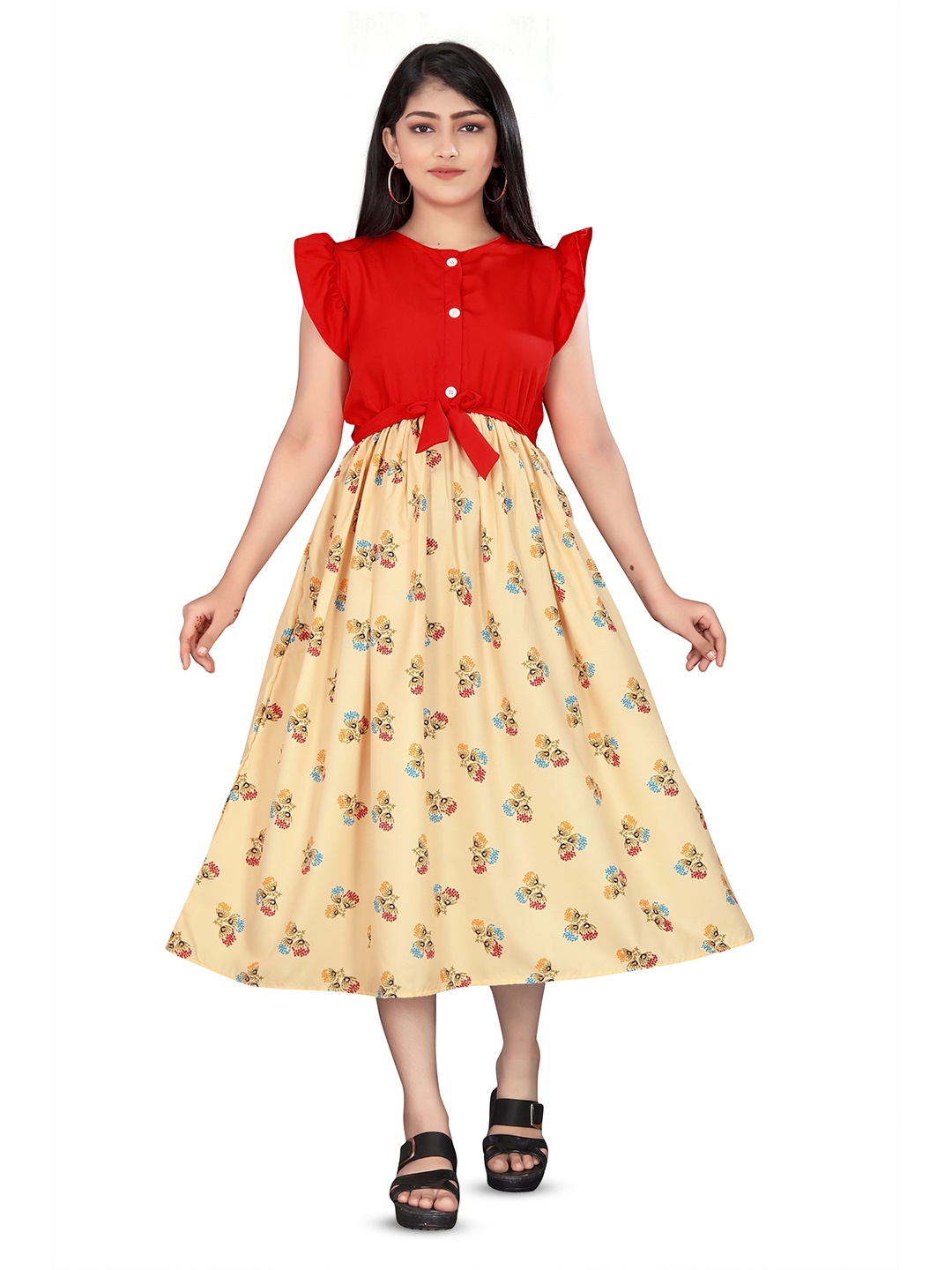 

BAESD Girls Crepe Fit & Flare Short Sleeves Dress, Red