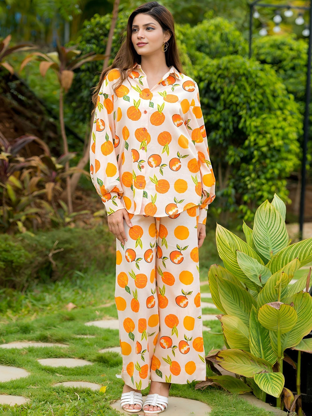 

Growish Printed Shirt With Trouser, Orange