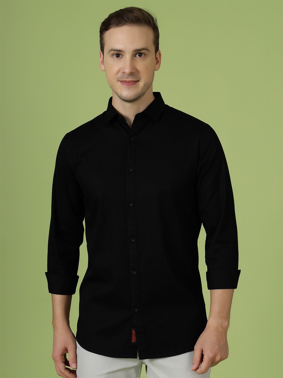 

Gavin Paris Men Relaxed Spread Collar Solid Cotton Semiformal Shirt, Black