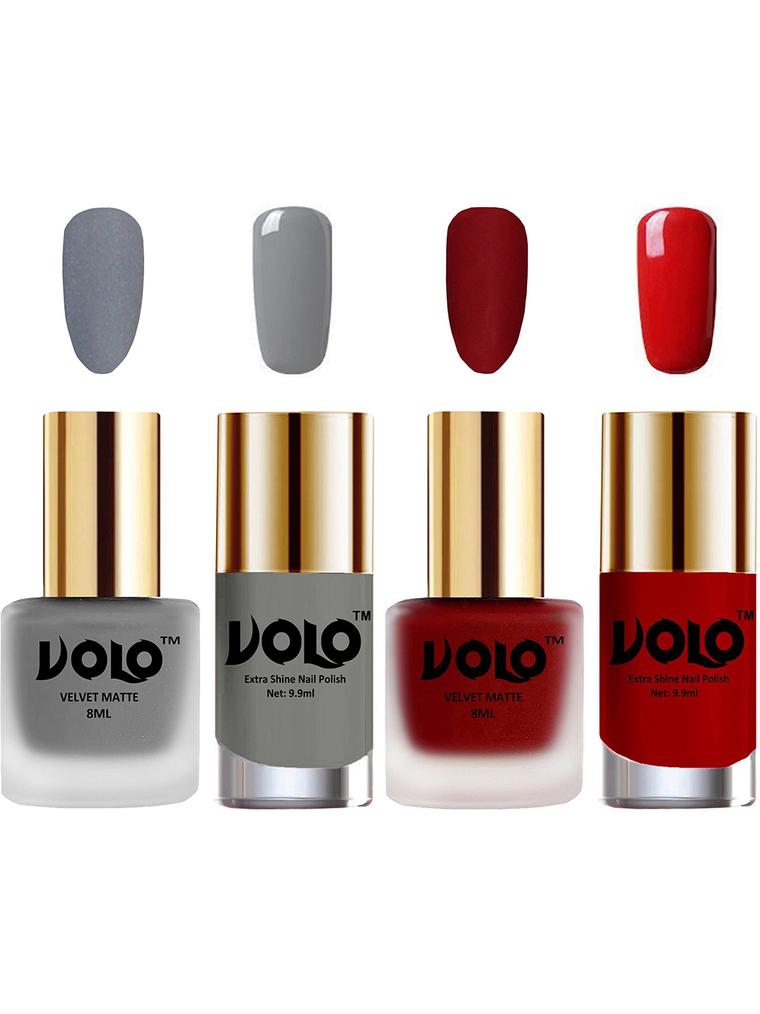 

VOLO Set Of 4 Velvet Matte & Extra Shine Nail Polish - 8 ml Each & 9ml Each-20-22-41-36, Multi
