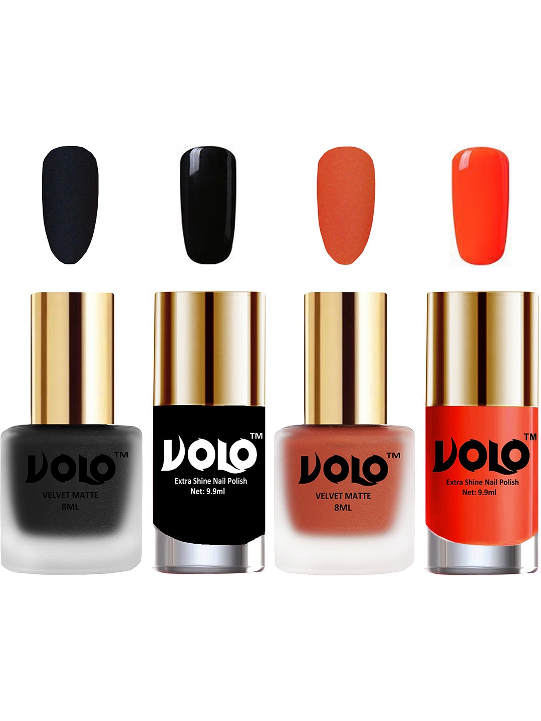 

VOLO Set Of 4 Velvet Matte & Extra Shine Nail Polish - 8 ml Each & 9ml Each-05-30-3-14, Multi