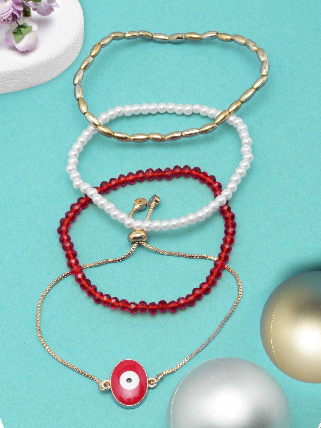 

KPOP Set Of 4 Gold-Plated Beaded Charm Bracelet