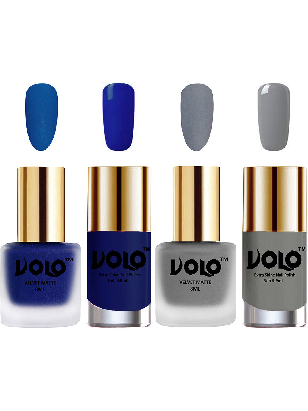 

VOLO Set Of 4 Velvet Matte & Extra Shine Nail Polish-8 ml & 9.9 ml Each Shade 19-20-66-41, Multi