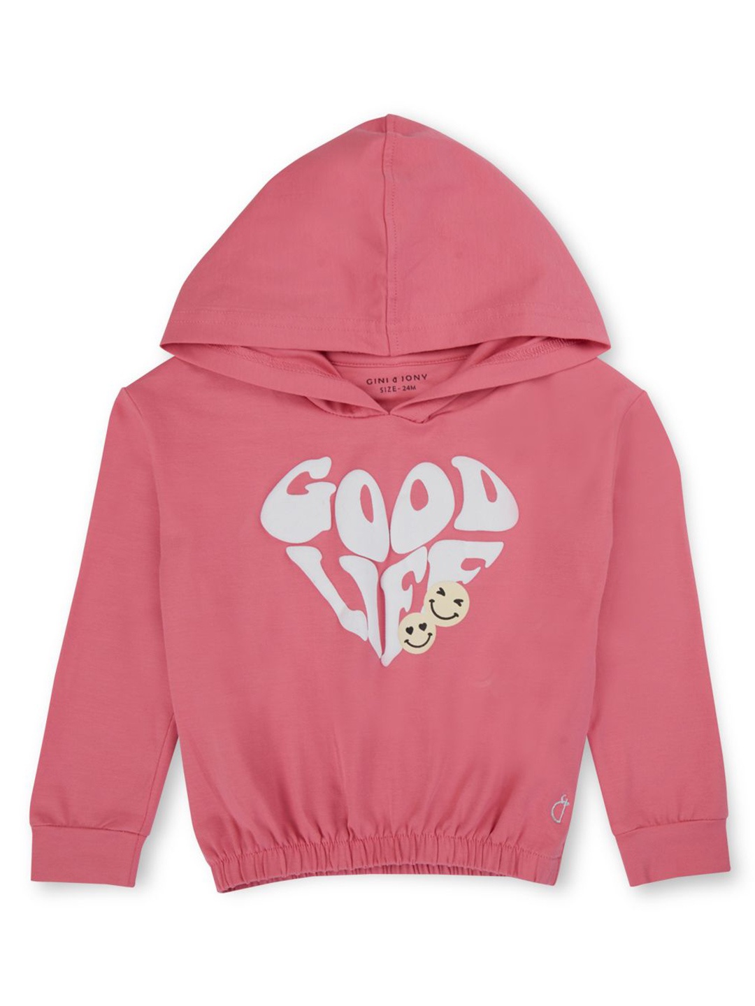 

Gini and Jony Girls Typography Printed Hood Cotton Top, Pink