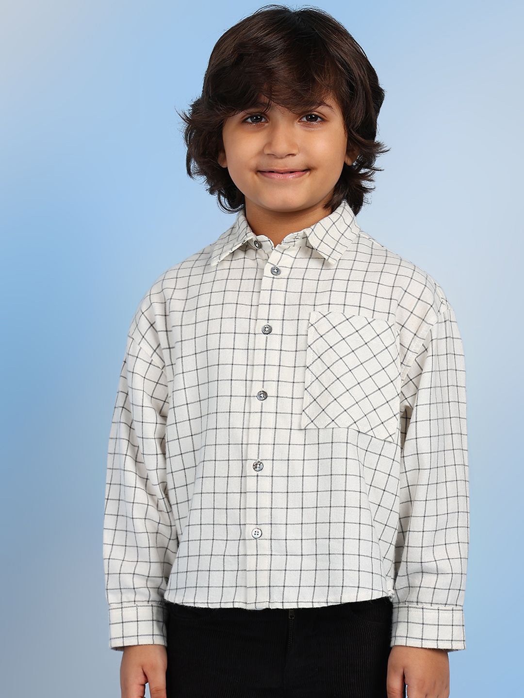 

The Tribe Kids Boys Relaxed Spread Collar Checked Cotton Casual Shirt, White