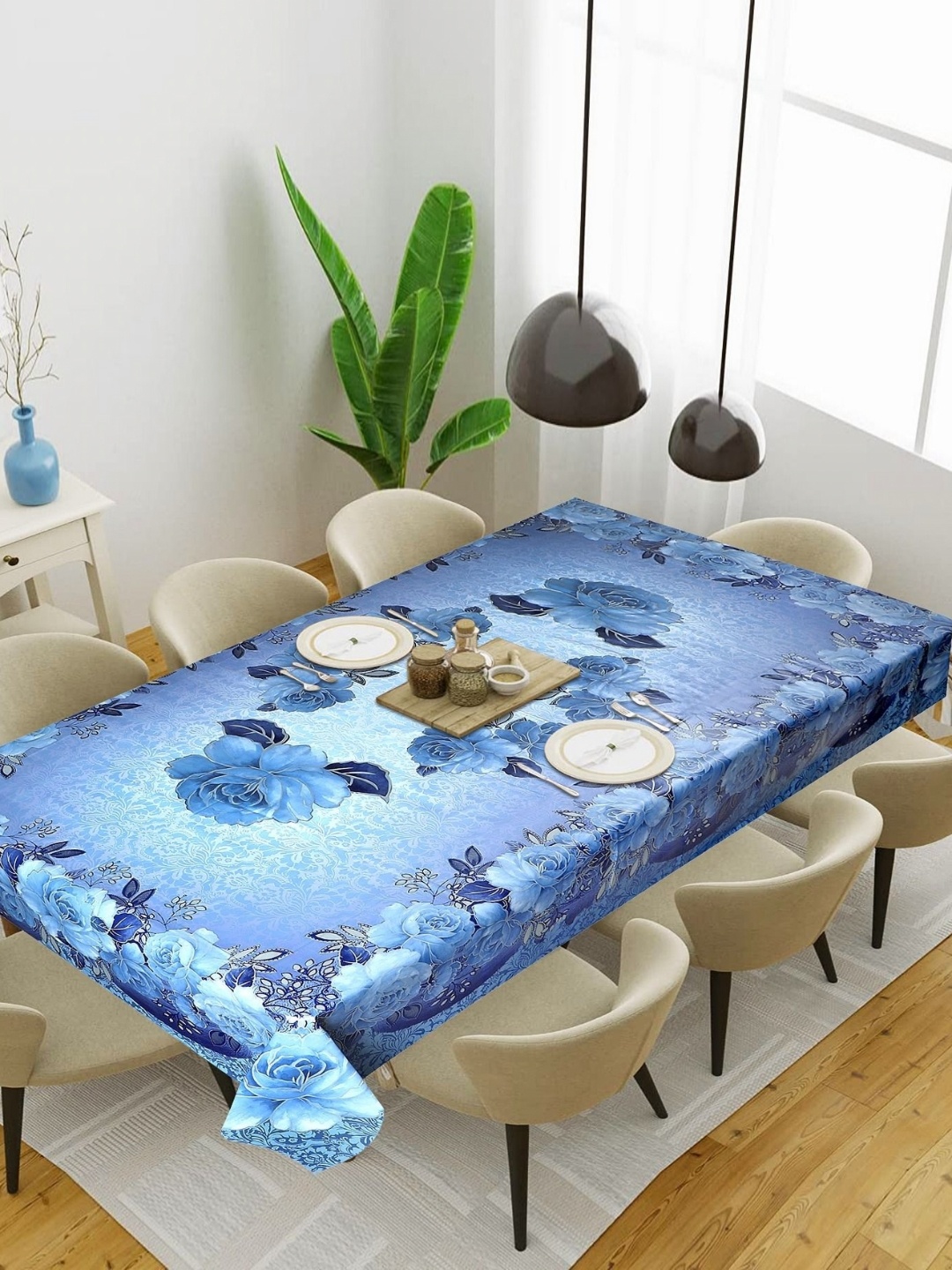 

LooMantha Blue & Black Floral Waterproof 6-Seater Table Cover