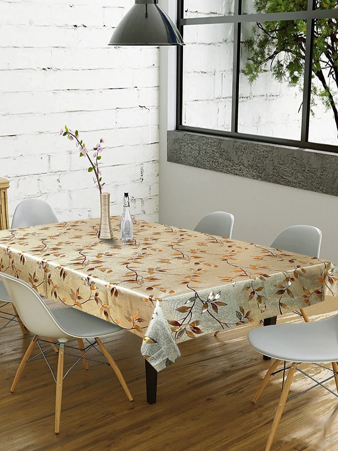 

Dakshya Industries Gold-Toned & Orange Floral Printed Waterproof 6-Seater Table Cover