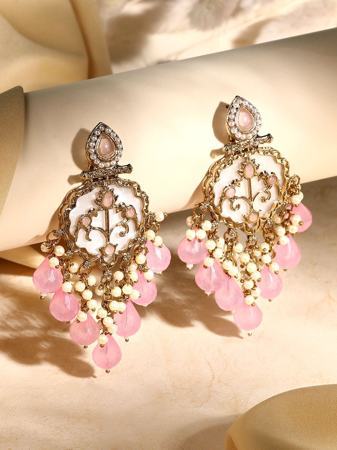 

ASMITTA JEWELLERY Gold-Plated Stone Studded Contemporary Drop Earrings