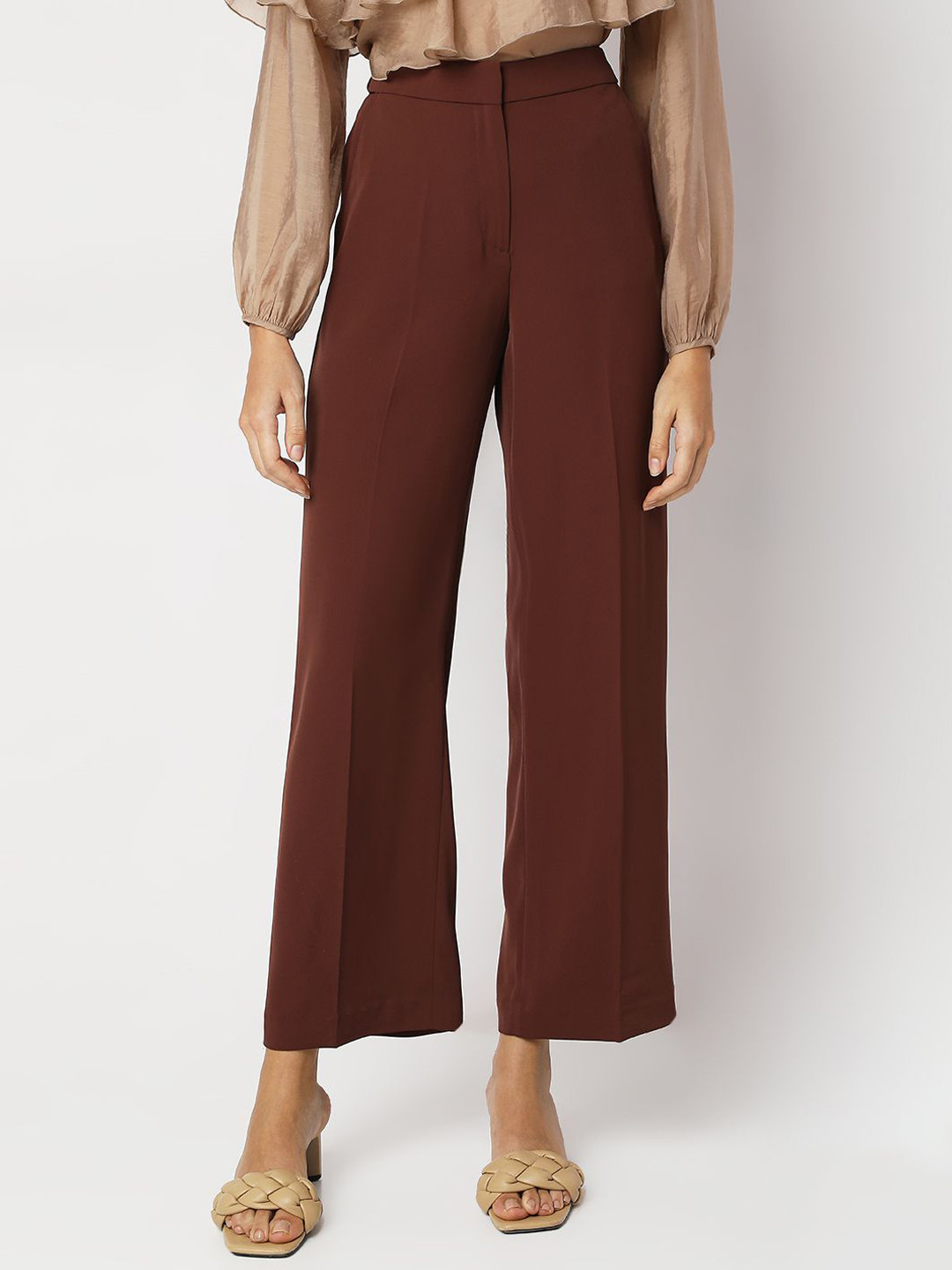

Vero Moda Women Straight Fit High-Rise Trousers, Brown