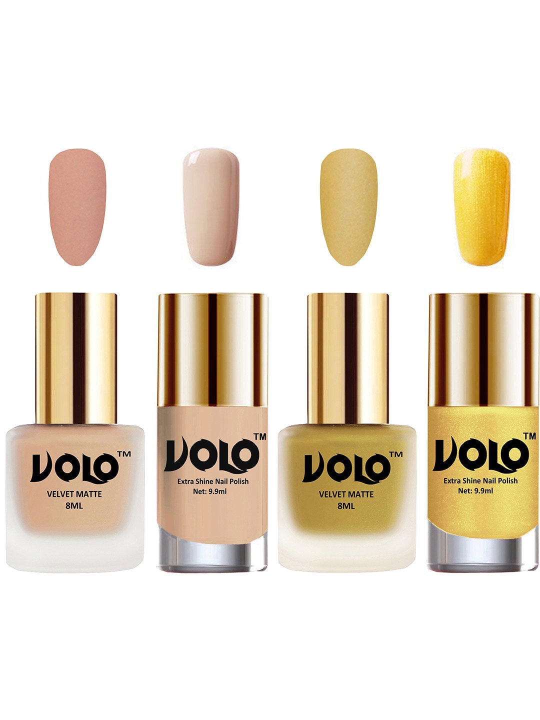 

VOLO Set Of 4 Velvet Matte & Extra Shine Nail Polish - 8 ml Each - 28 - 32 - 65 - 59, Yellow