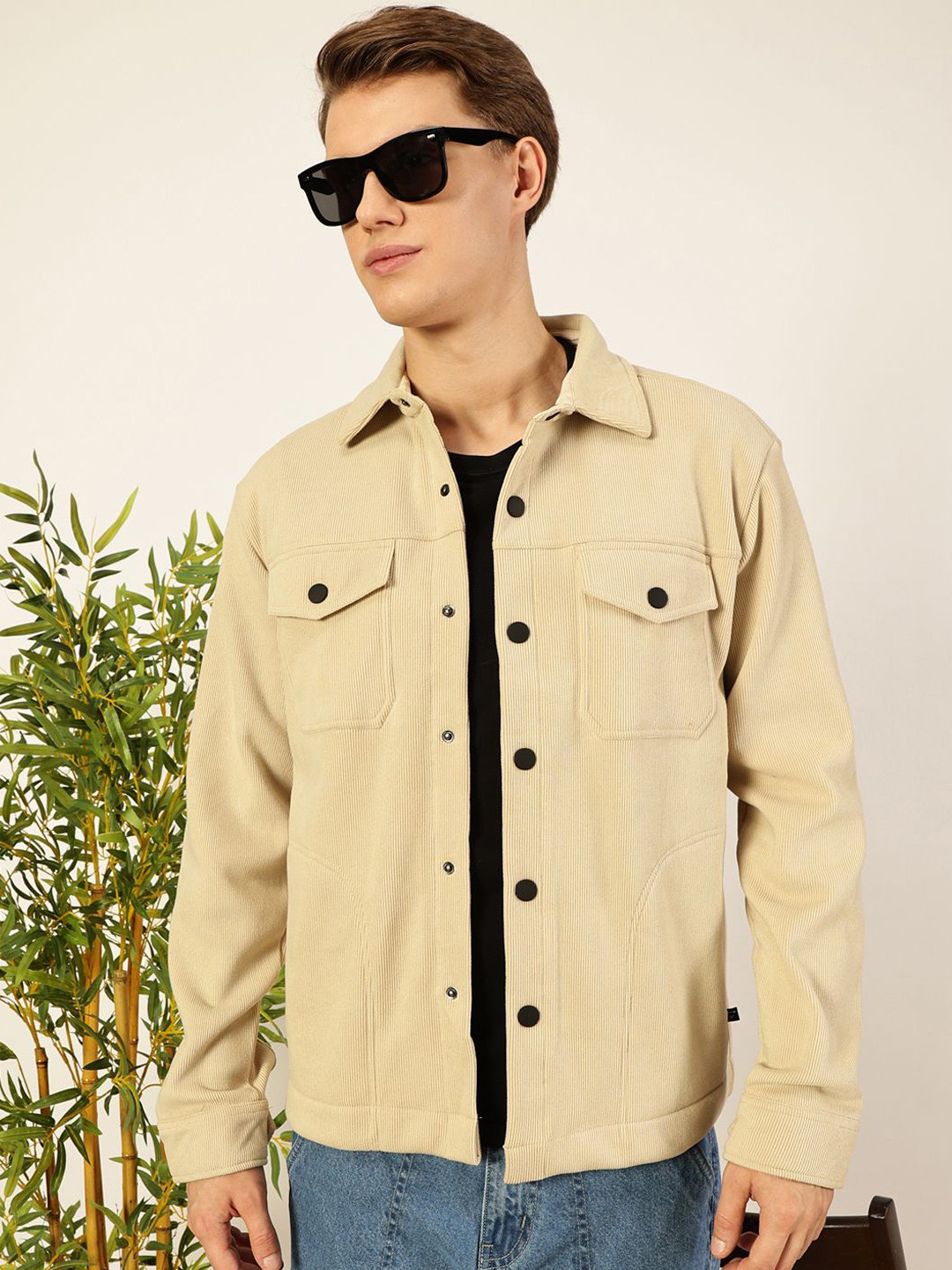 

Thomas Scott Men Spread Collar Corduroy Anti Odour Jacket, Cream