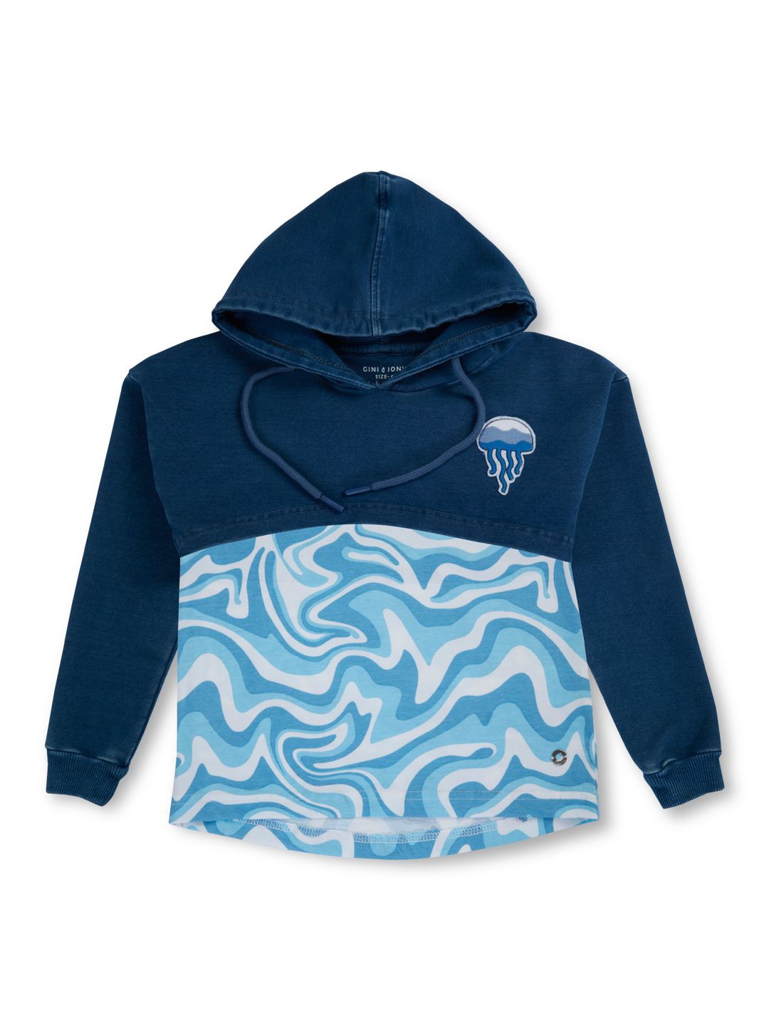 

Gini and Jony Girls Solid Hooded Cotton Top Comes With A T-shirt, Blue