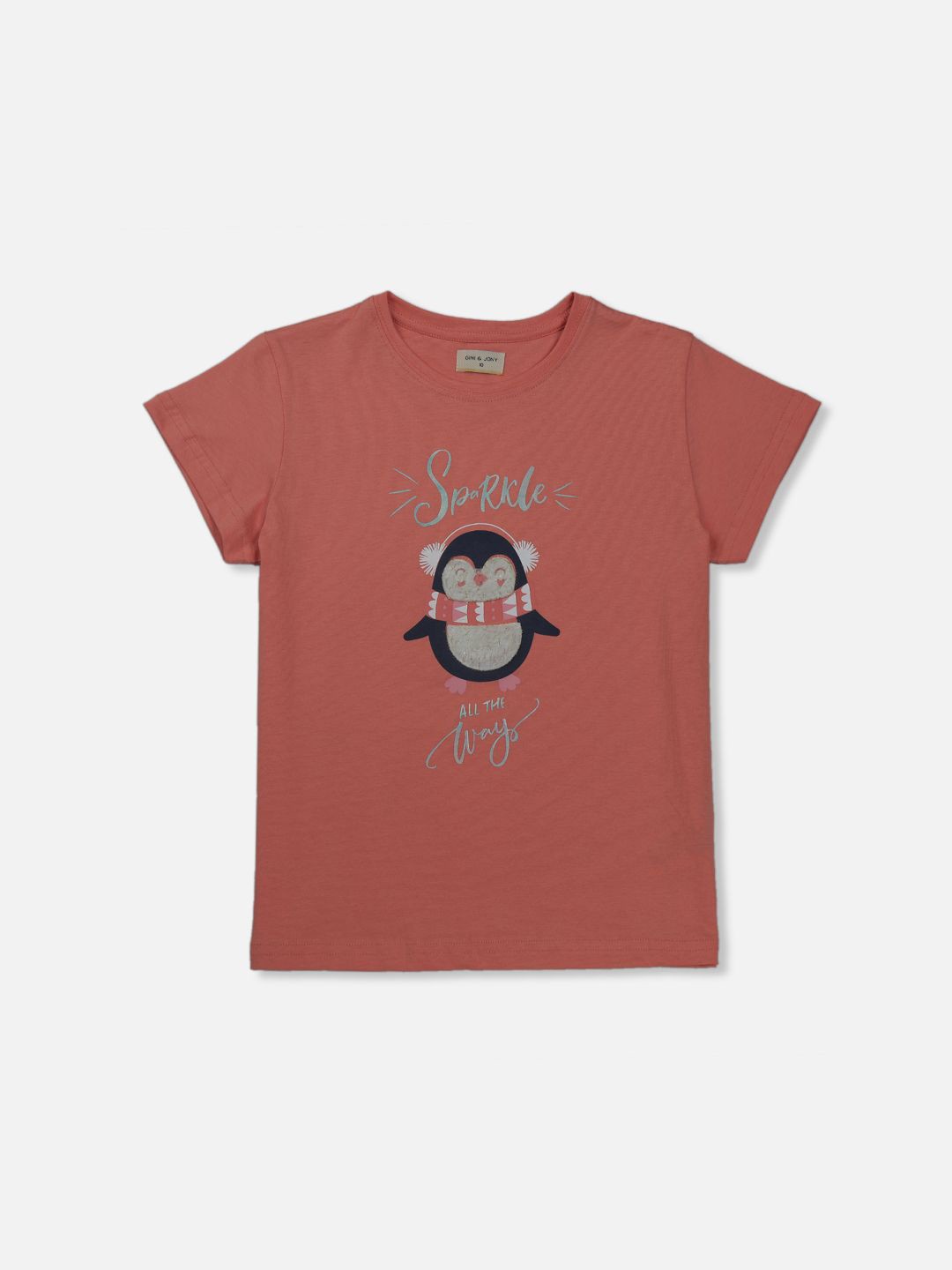 

Gini and Jony Girls Graphic Printed Round Neck Cotton T-Shirt, Orange