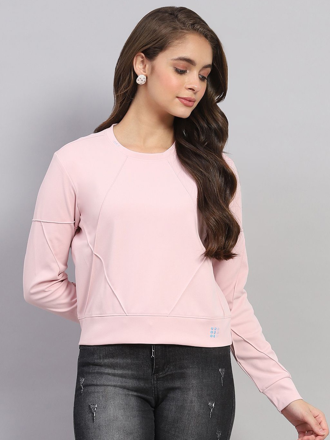 

rock.it Women Solid Round Neck Pullover Sweatshirt, Pink