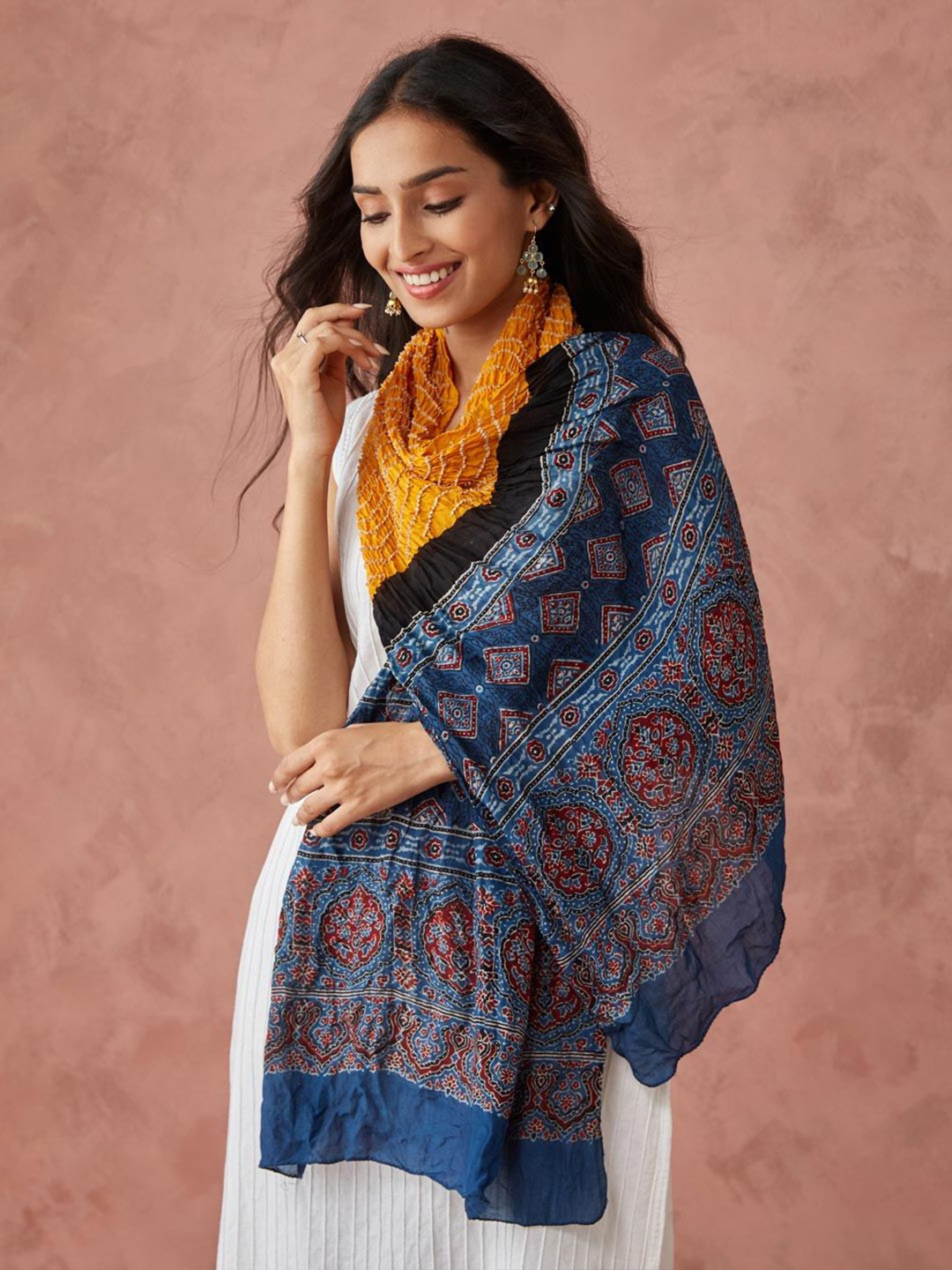 

Fabindia Orange Modal Ajrakh Stole