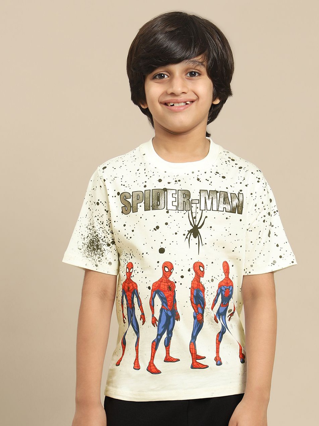 

Kids Ville Boys Spiderman Graphic Printed Pure Cotton Tshirt, Off white