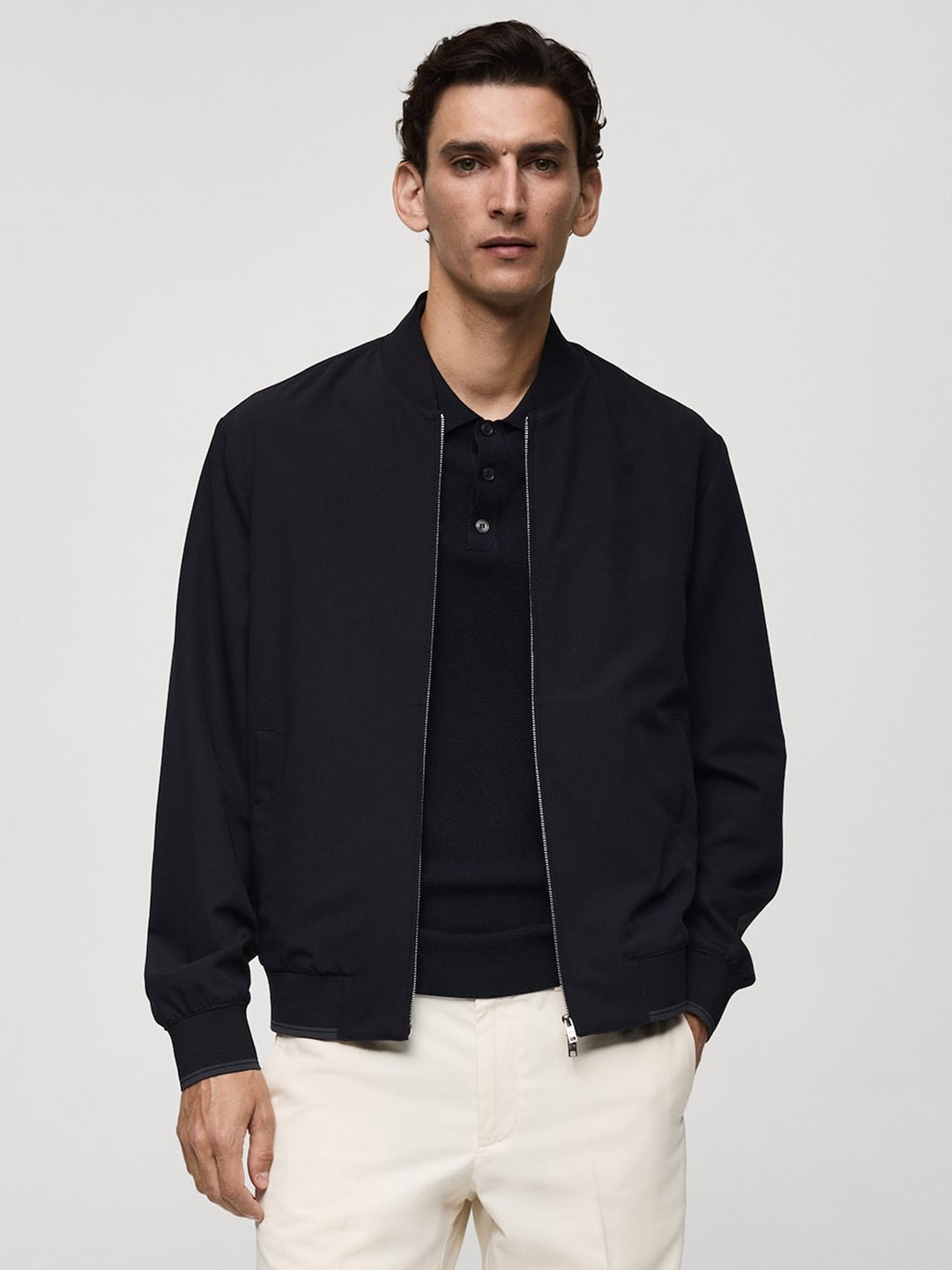

MANGO MAN Stand-Collar Bomber Jacket, Navy blue