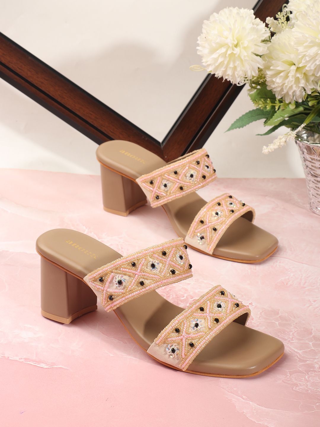 

Anouk Women Embellished Ethnic Block Sandals, Beige
